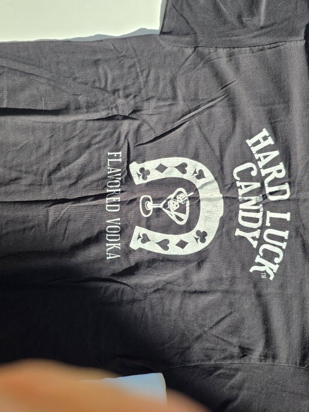 Hard Luck Candy Flavored Vodka Promo T-Shirt Charcoal Horseshoe Logo